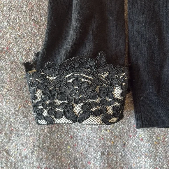 Alice + Olivia Black 100% Wool Sweater with Removable Lace Accents (Size S) - Picture 6 of 13